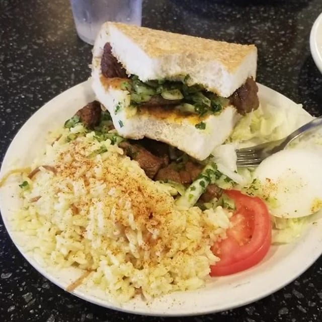 Beef, Lamb, or Chicken Kebab Sandwich.